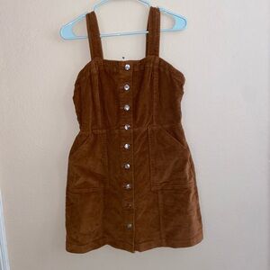 brown button front overalls corduroy cute y2k vintage dress mini hood core skirt